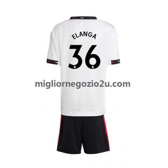 Maglia Manchester United Elanga 36 Bambino Trasferta Divisa 2022-2023 Manica Corta