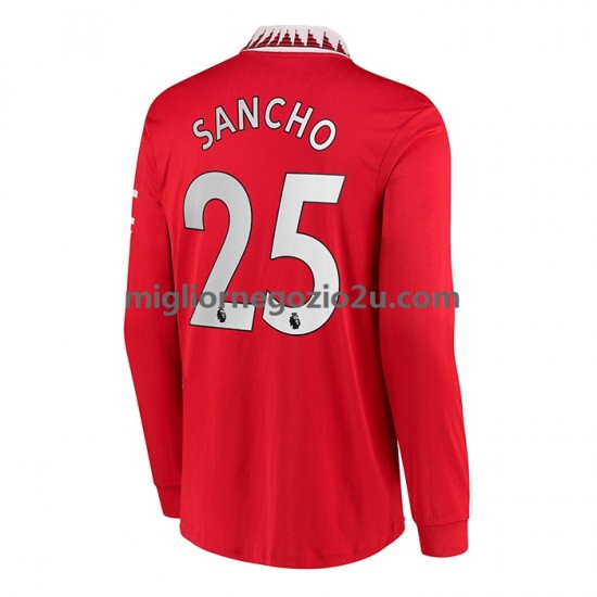 Maglia Manchester United Jadon Sancho 25 Uomo Casa Divisa 2022-2023 Manica Lunga