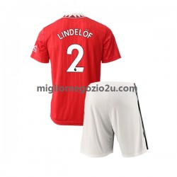 Maglia Manchester United Victor Lindelof 2 Bambino Casa Divisa 2022-2023 Manica Corta