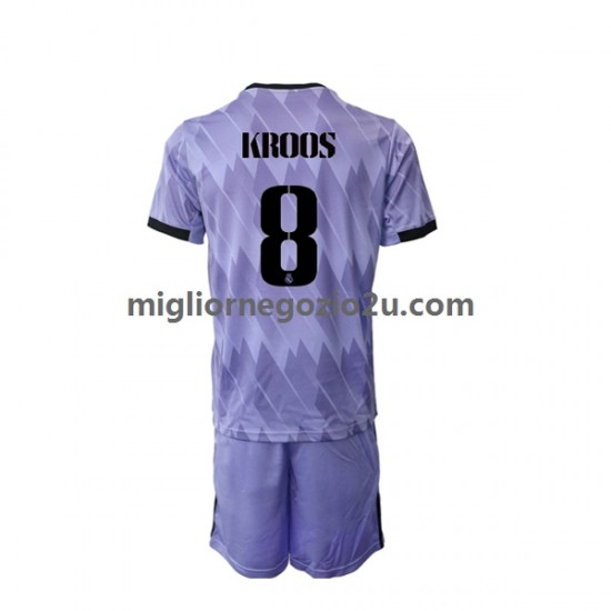 Maglia Real Madrid Toni Kroos 8 Bambino Trasferta Divisa 2022-2023 Manica Corta