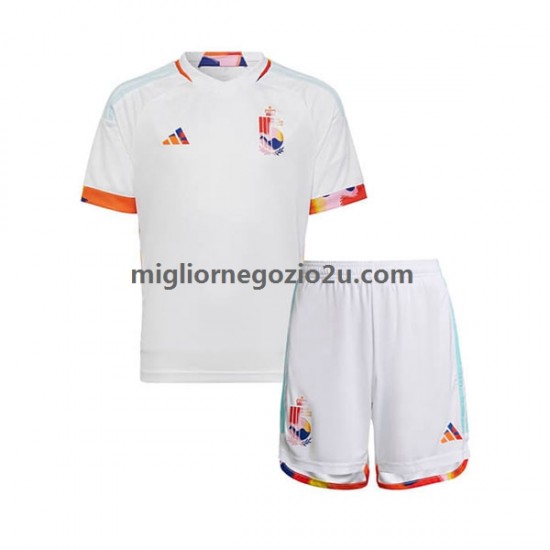 Maglia Belgio Bambino Trasferta Divisa Mondiali 2022 Manica Corta