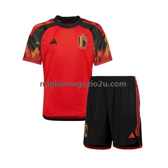 Maglia Belgio Bambino Casa Divisa Mondiali 2022 Manica Corta
