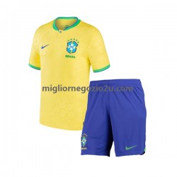 Maglia Brasile Bambino Casa Divisa Mondiali 2022 Manica Corta