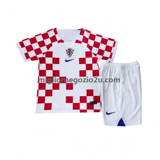 Maglia Croazia Bambino Casa Divisa Mondiali 2022 Manica Corta