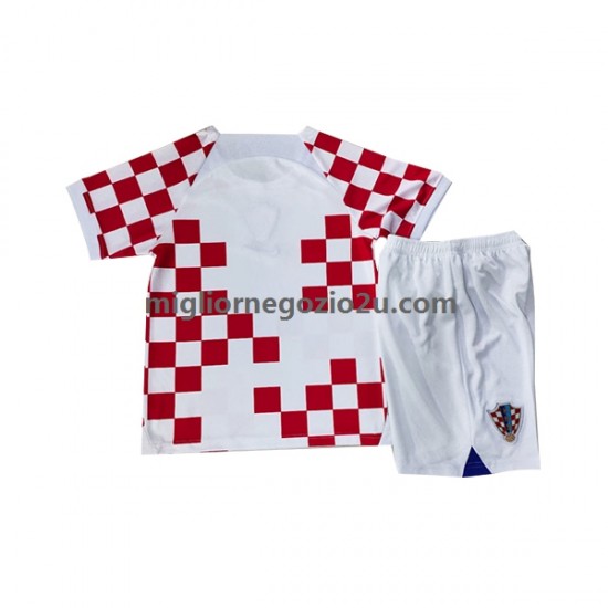 Maglia Croazia Bambino Casa Divisa Mondiali 2022 Manica Corta