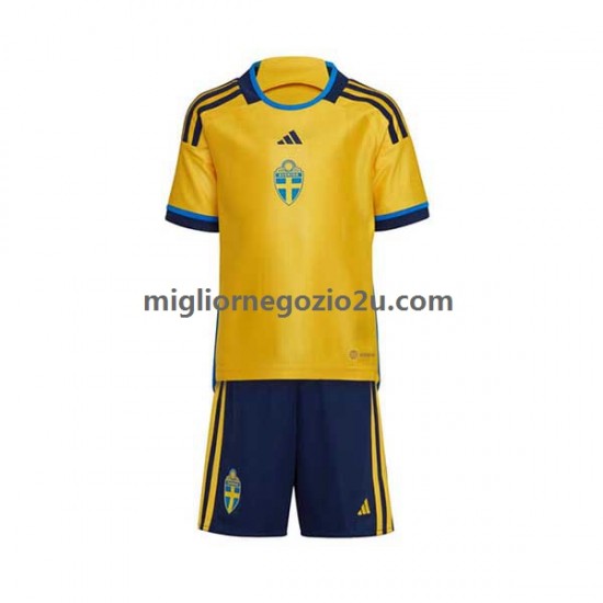 Maglia Svezia Bambino Casa Divisa 2022 Manica Corta