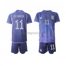 Maglia Argentina Di Maria 11 Bambino Trasferta Divisa Mondiali 2022 Manica Corta