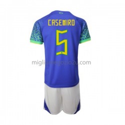 Maglia Brasile Casemiro 5 Bambino Trasferta Divisa Mondiali 2022 Manica Corta