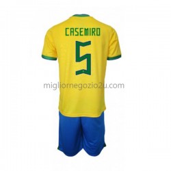 Maglia Brasile Casemiro 5 Bambino Casa Divisa Mondiali 2022 Manica Corta