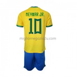 Maglia Brasile Neymar JR 10 Bambino Casa Divisa Mondiali 2022 Manica Corta