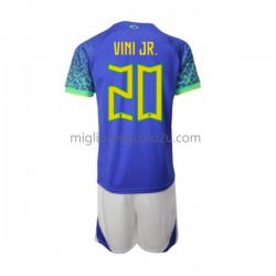 Maglia Brasile Vinicius Junior 20 Bambino Trasferta Divisa Mondiali 2022 Manica Corta