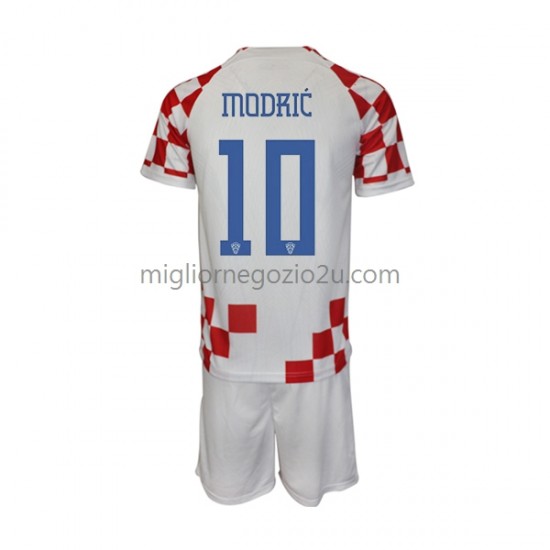 Maglia Croazia Modrić 10 Bambino Casa Divisa Mondiali 2022 Manica Corta