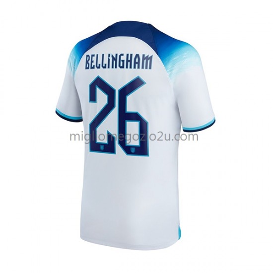 Maglia Inghilterra Bellingham 26 Uomo Casa Divisa Mondiali 2022 Manica Corta