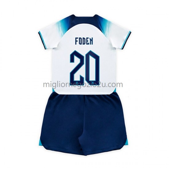 Maglia Inghilterra Foden 20 Bambino Casa Divisa Mondiali 2022 Manica Corta