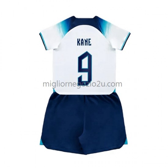 Maglia Inghilterra Kane 9 Bambino Casa Divisa Mondiali 2022 Manica Corta