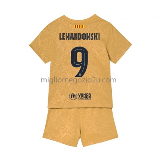 Maglia FC Barcelona Lewandowski 9 Bambino Trasferta Divisa 2022-2023 Manica Corta