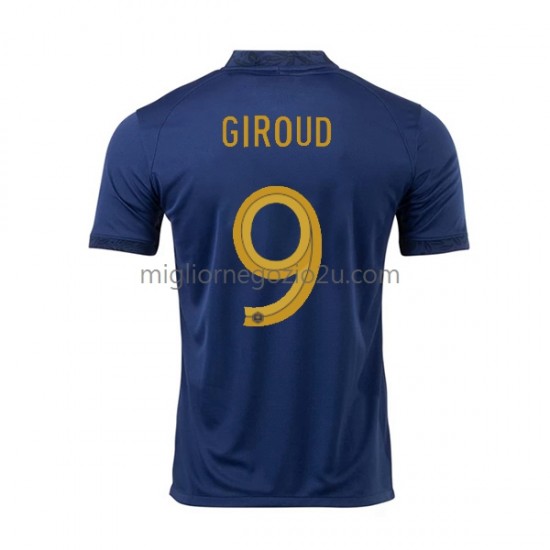 Maglia Francia Olivier Giroud 9 Uomo Casa Divisa Mondiali 2022 Manica Corta