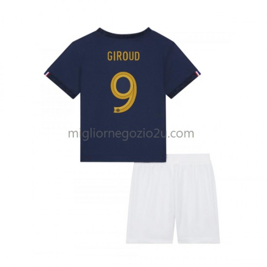 Maglia Francia Olivier Giroud 9 Bambino Casa Divisa Mondiali 2022 Manica Corta