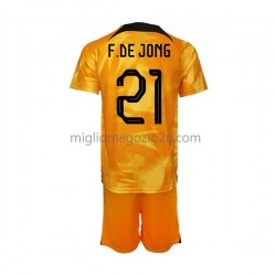 Maglia Paesi Bassi Frenkie de Jong 21 Bambino Casa Divisa Mondiali 2022 Manica Corta