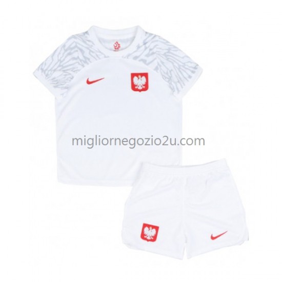 Maglia Polonia Bambino Casa Divisa Mondiali 2022 Manica Corta