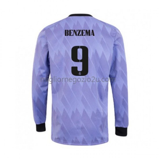 Maglia Real Madrid Karim Benzema 9 Uomo Trasferta Divisa 2022-2023 Manica Lunga