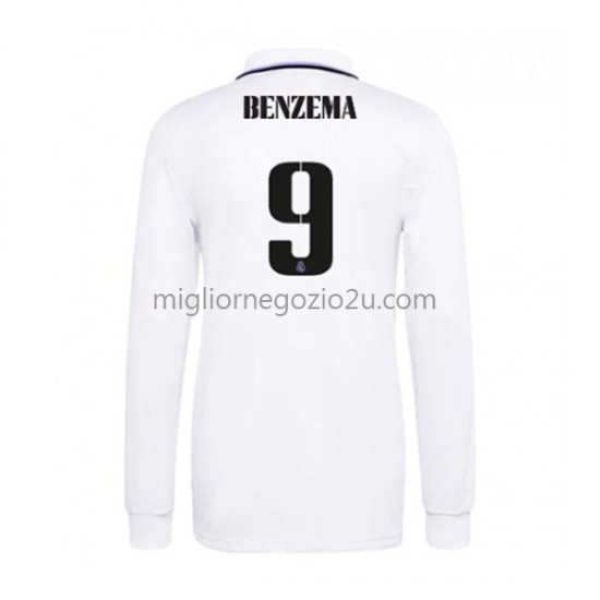Maglia Real Madrid Karim Benzema 9 Uomo Casa Divisa 2022-2023 Manica Lunga