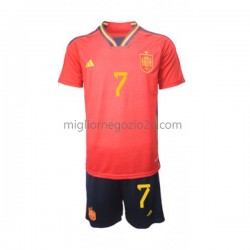Maglia Spagna Alvaro Morata 7 Bambino Casa Divisa Mondiali 2022 Manica Corta