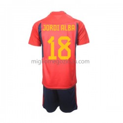 Maglia Spagna Jordi Alba 18 Bambino Casa Divisa Mondiali 2022 Manica Corta