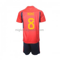 Maglia Spagna Koke 8 Bambino Casa Divisa Mondiali 2022 Manica Corta