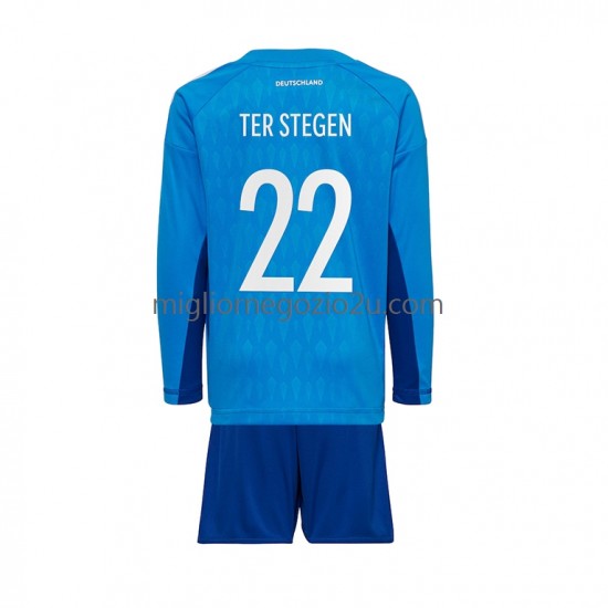 Maglia Germania ter Stegen 22 Portiere Bambino Casa Divisa Mondiali 2022 Manica Lunga