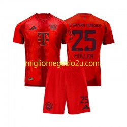 Maglia FC Bayern München Thomas Muller 25 Bambino Casa Divisa 2024-2025 Manica Corta