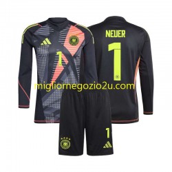 Maglia Germania Manuel Neuer 1 Portiere Bambino Casa Divisa Euro 2024 Manica Lunga