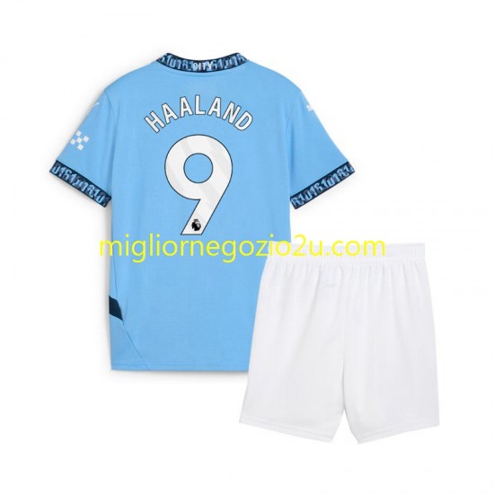 Maglia Manchester City Erling Haaland 9 Bambino Casa Divisa 2024-2025 Manica Corta