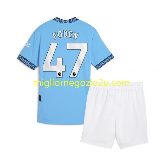 Maglia Manchester City Phil Foden 47 Bambino Casa Divisa 2024-2025 Manica Corta