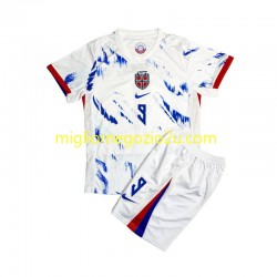 Maglia Norvegia Erling Haaland 9 Bambino Trasferta Divisa 2024 Manica Corta