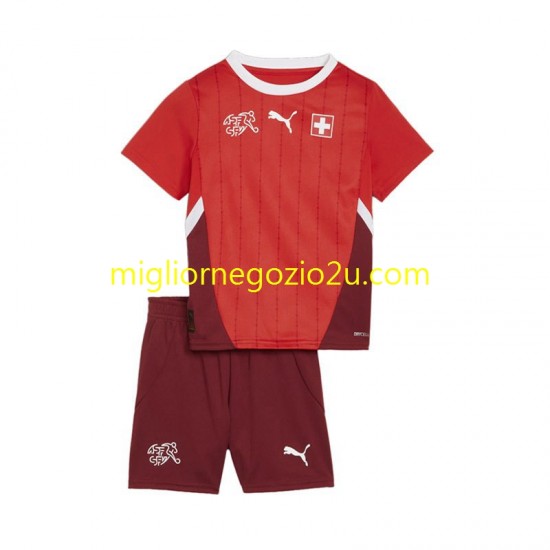 Maglia Svizzera Bambino Casa Divisa Euro 2024 Manica Corta